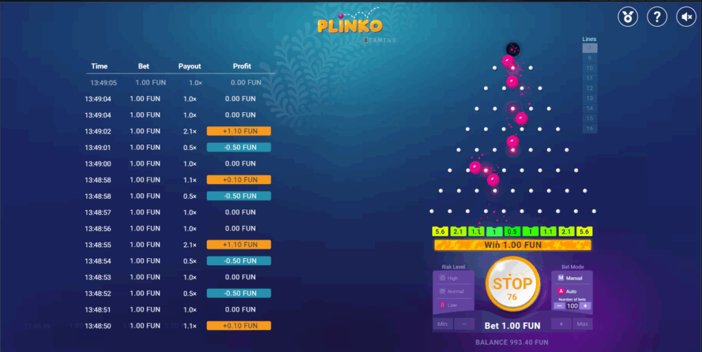 1xBet Plinko Game Interface